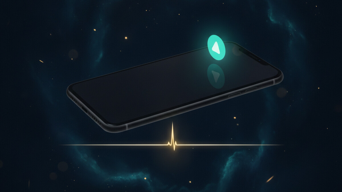 A flat illustration of a phone showing a single alert dot next to a line chart, on a navy background