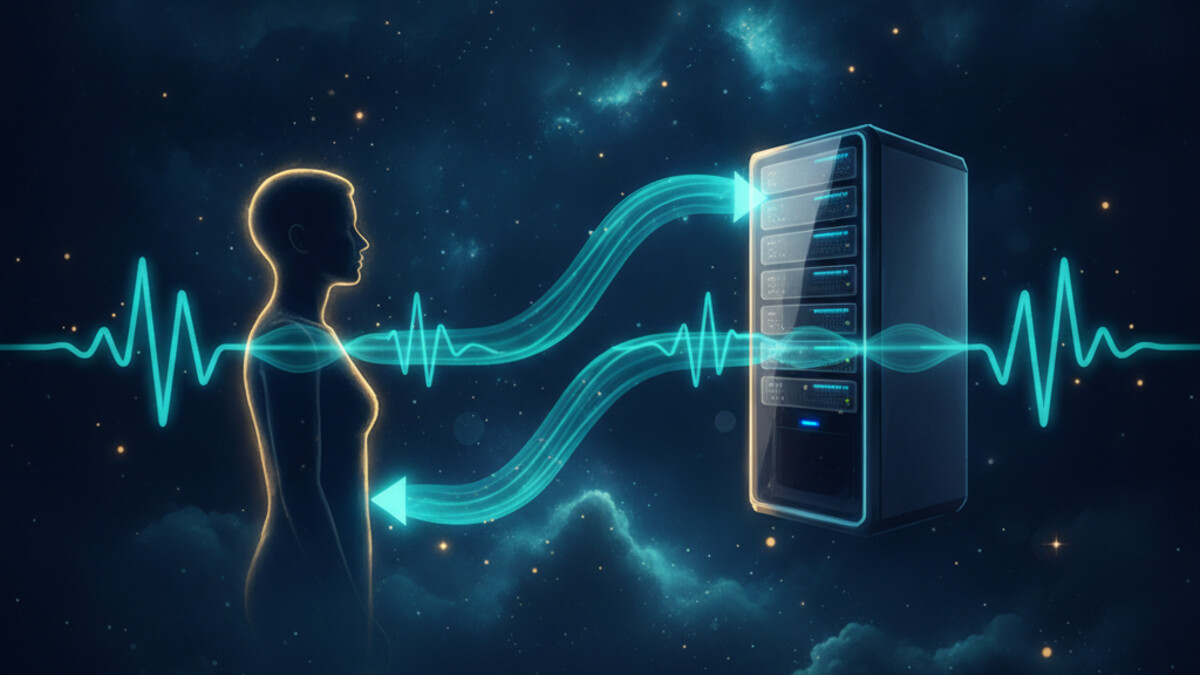 The voice assistant page: an animated AI face with a Local and OpenAI toggle, a pop-out button, and a microphone control