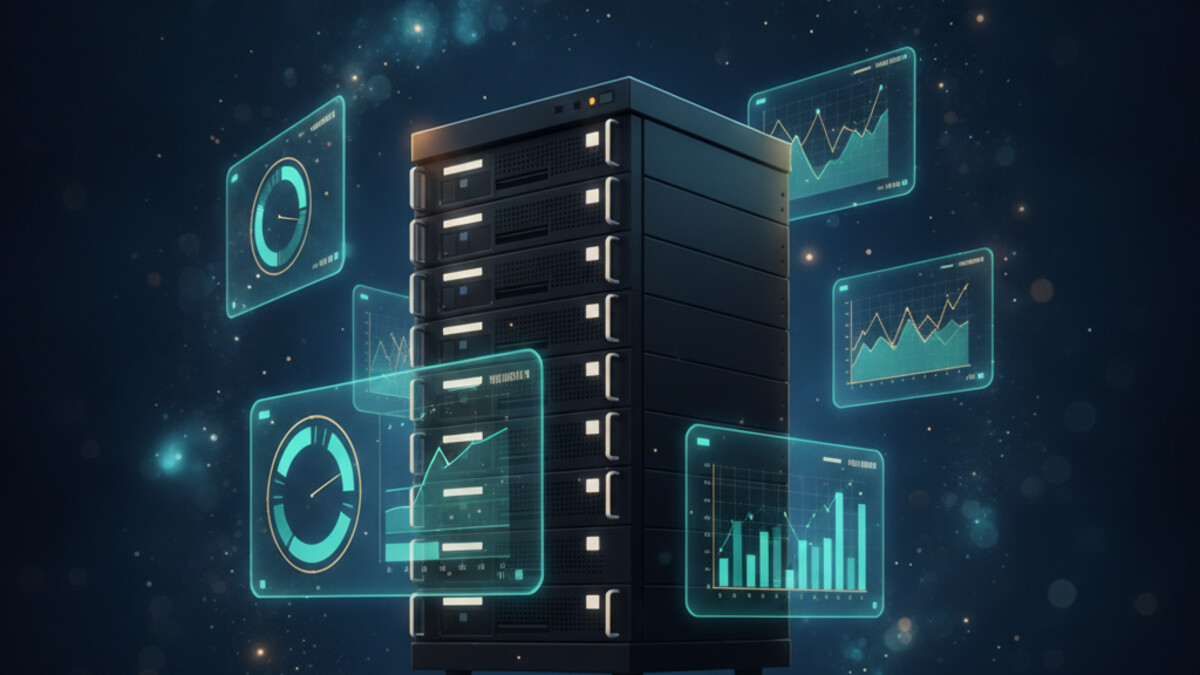 Illustration of a monitoring dashboard with graphs and gauges