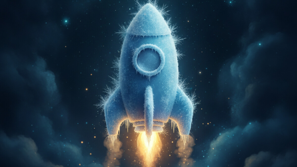 A frozen cloud function wired to a desktop app stuck on a loading spinner, with a steady always-on server glowing to the side